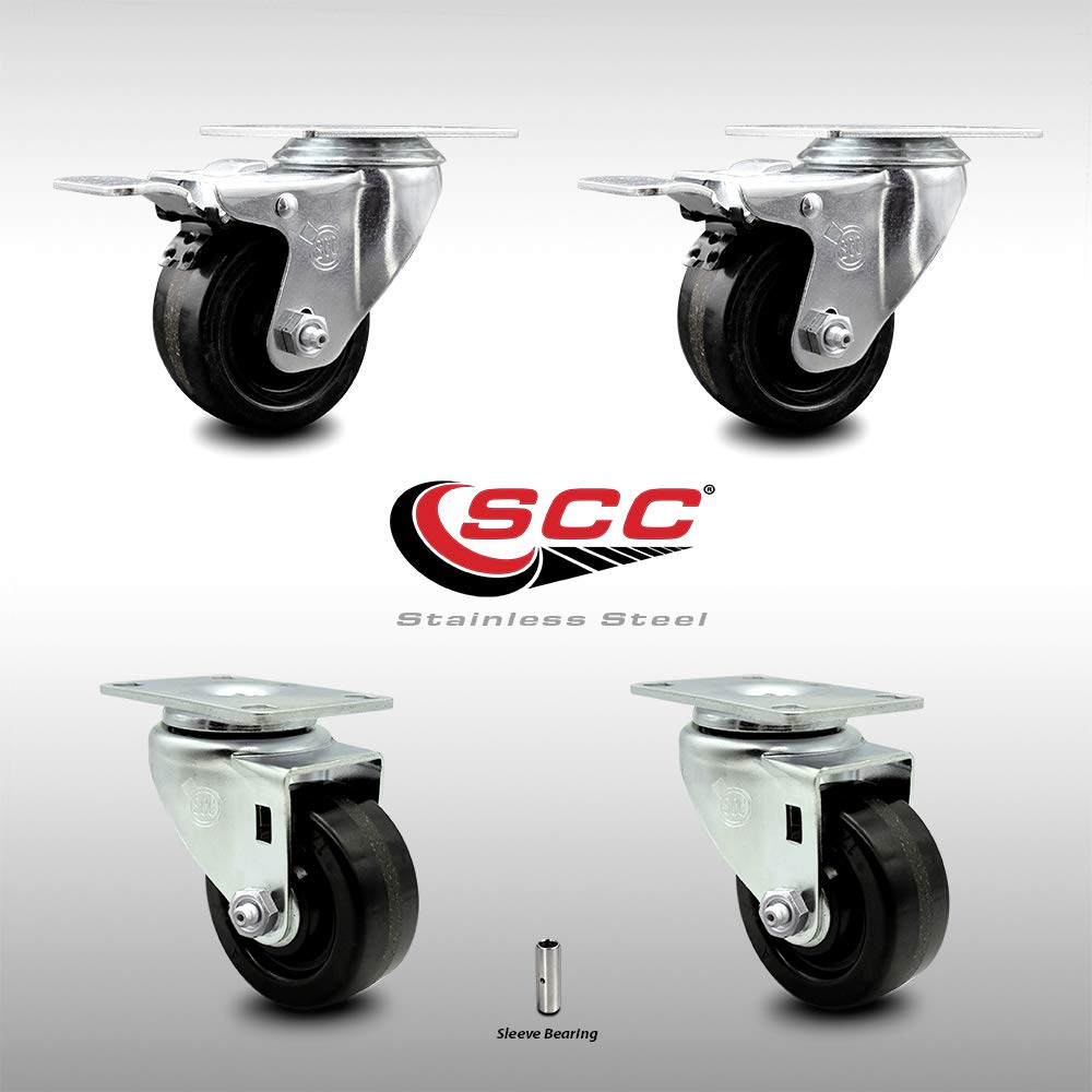 Stainless Steel Phenolic Swivel Caster with Black Wheel, Pack of 2 P2725