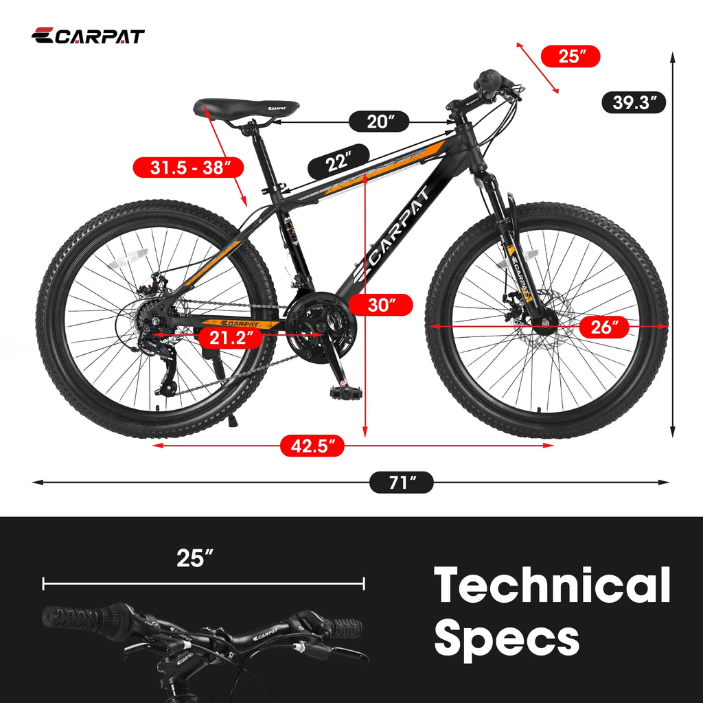 26 Inch Mountain Bike, Shimano 21 Speeds, High-Carbon Steel Frame W17757