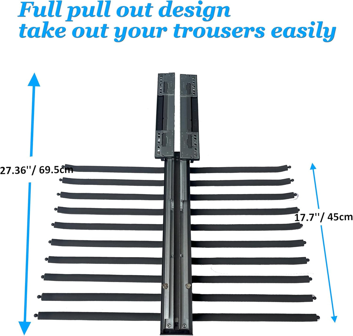 Grey Pull Out Pants Rack with Non-Slip Design, Width 25.2in N900
