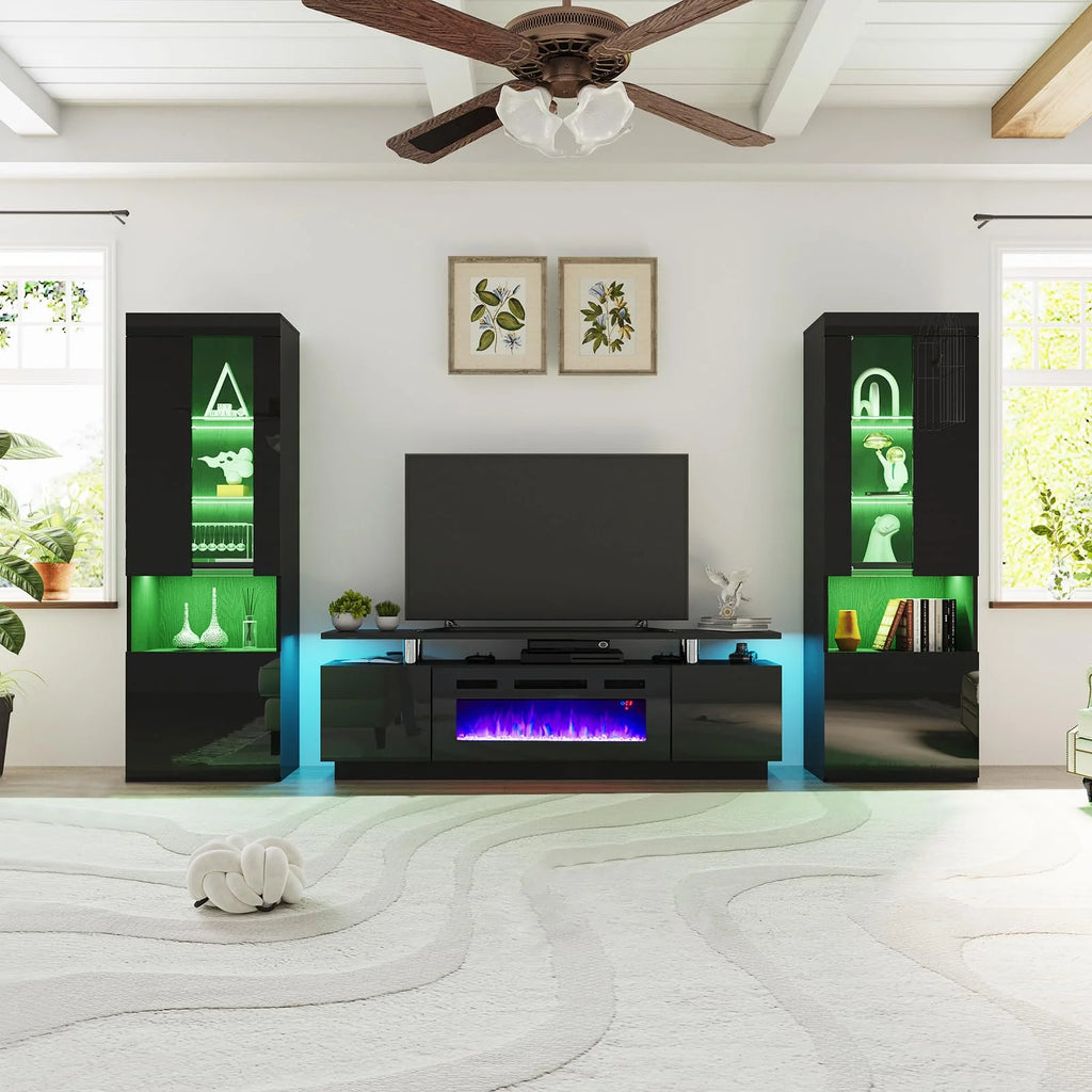 Black Entertainment Center with Fireplace and Bookcases M9459