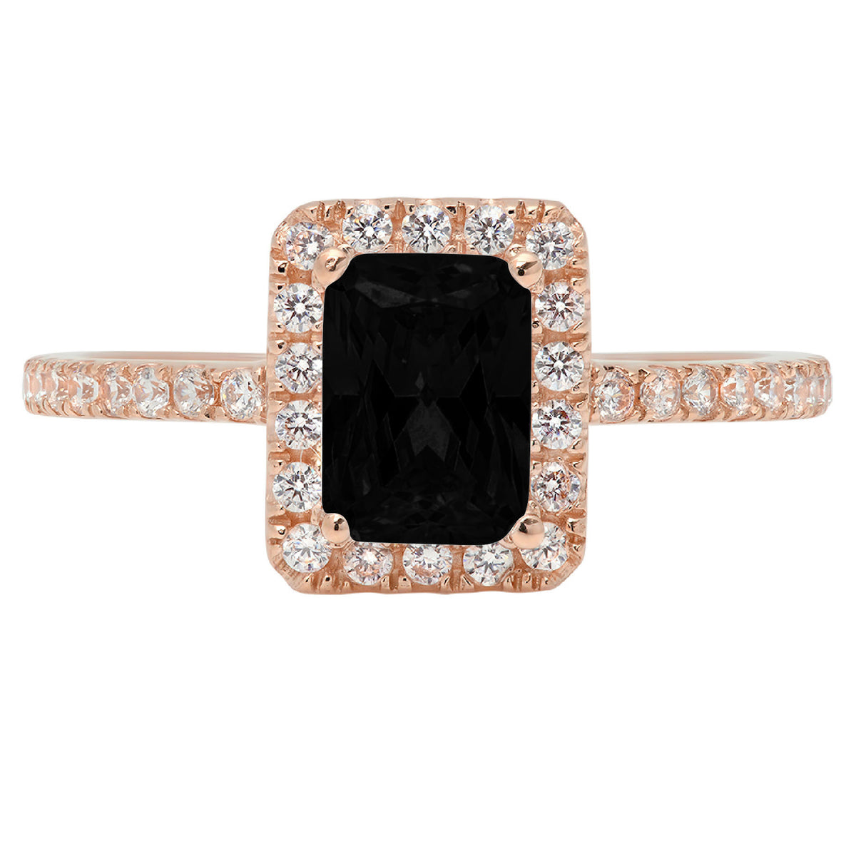 18k Rose Gold Onyx Halo Ring Size 8.5 B76113