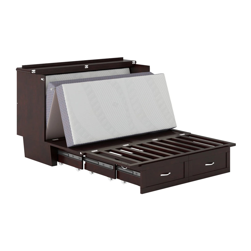 Queen Solid Wood Murphy Bed Chest with Mattress in Espresso X6488