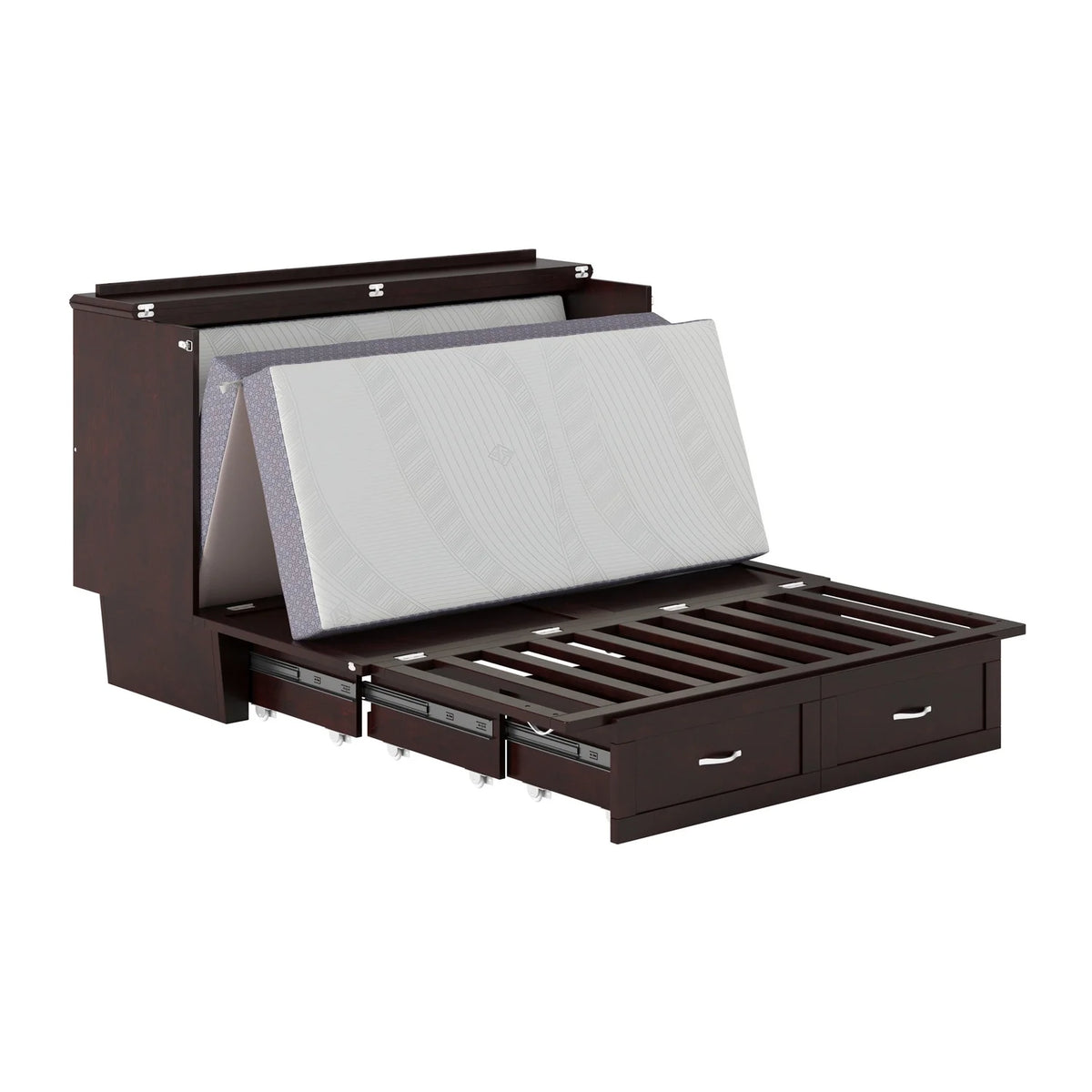 Queen Solid Wood Murphy Bed Chest with Mattress in Espresso X6488