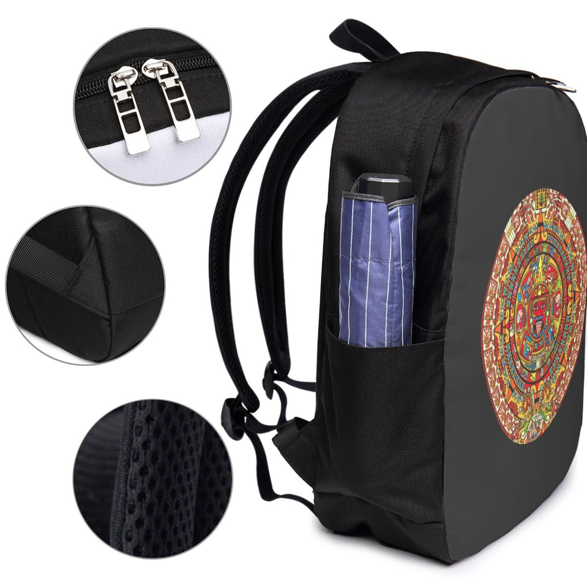 Colorful Aztec Calendar Print Laptop Backpack E575767