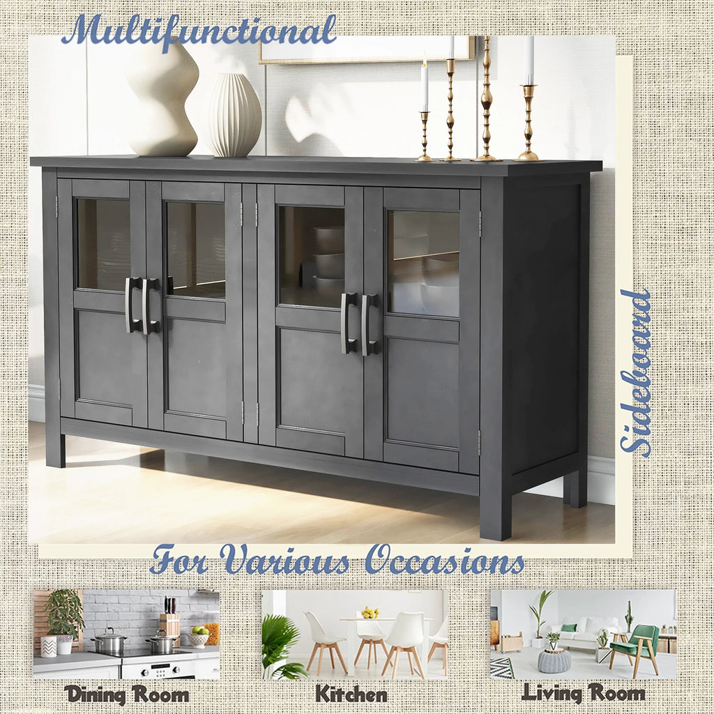Gray 4 Door Buffet Cabinet with Adjustable Shelves H24990