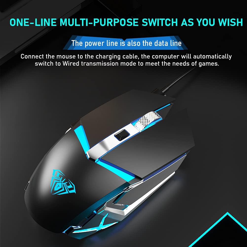 LED Wireless Gaming Mouse, 2.4G Rechargeable Ergonomic Optical, Black Pack of 2 A6970