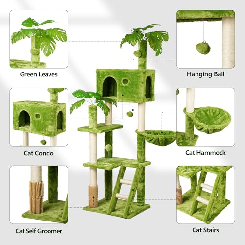 77in Cat Tree with Scratching Post, Two Cat Condos, Hammocks, Perches P320657