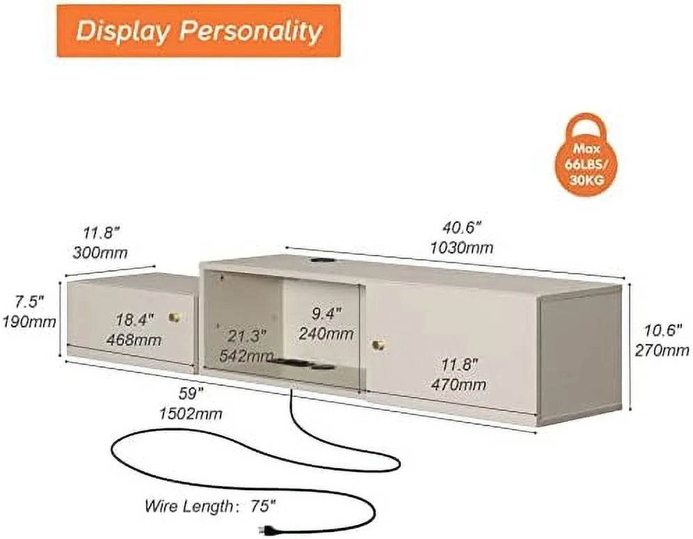 70'' Floating TV Stand with Charging Station D87231