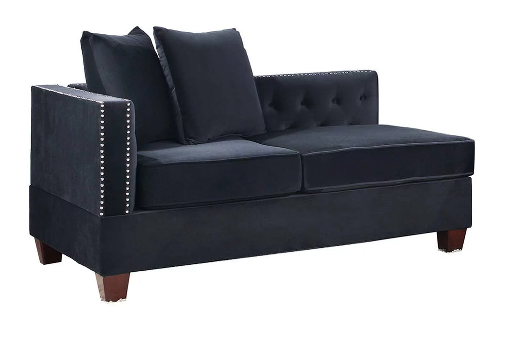 Black Velvet 4pc U-Sectional with Reversible Chaise and Ottoman Q363