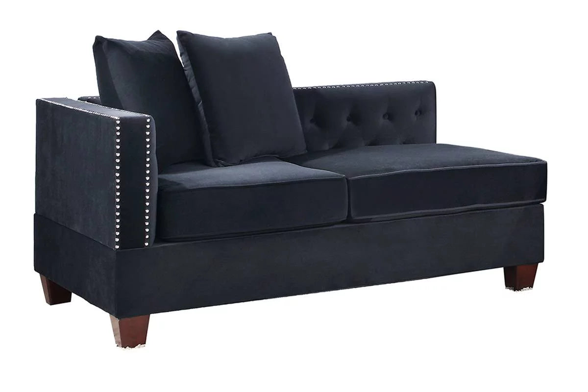 Black Velvet 4pc U-Sectional with Reversible Chaise and Ottoman Q363