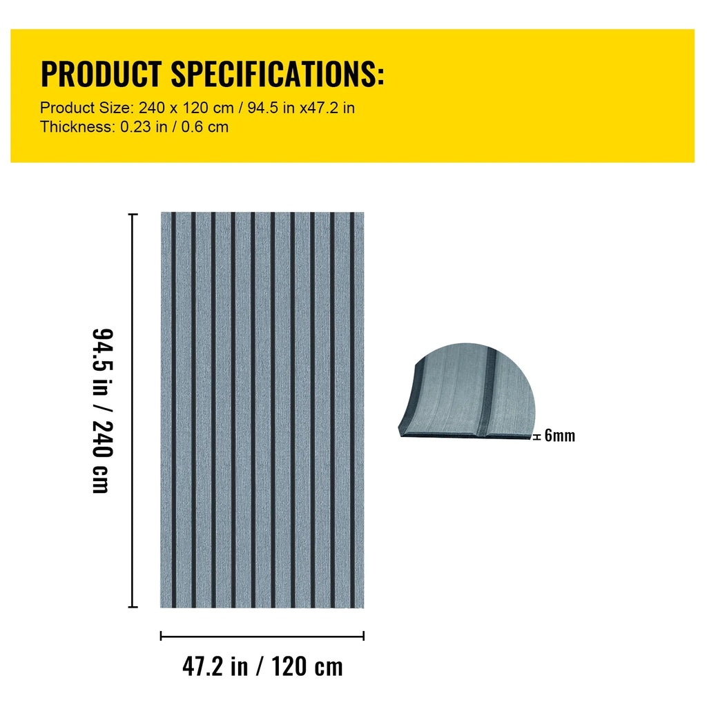 94.5 X 47.2 Inch EVA Foam Faux Teak Boat Decking Sheet 5MM Thick Non-Skid Self-Adhesive M553