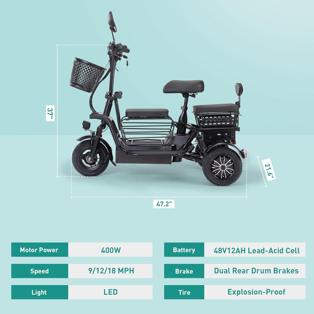 Black 48V 400W 3-Wheel Electric Tricycle G34183