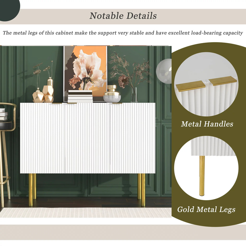 White Buffet Sideboard Cabinet with Gold Metal Legs U5111