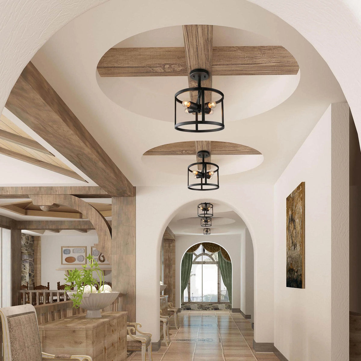 Black 4-Light Semi-Flush Mount Ceiling Light N4801
