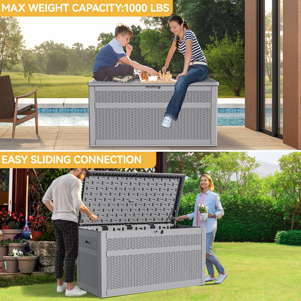 230 Gallon Grey Resin Rattan Outdoor Storage Box W543836