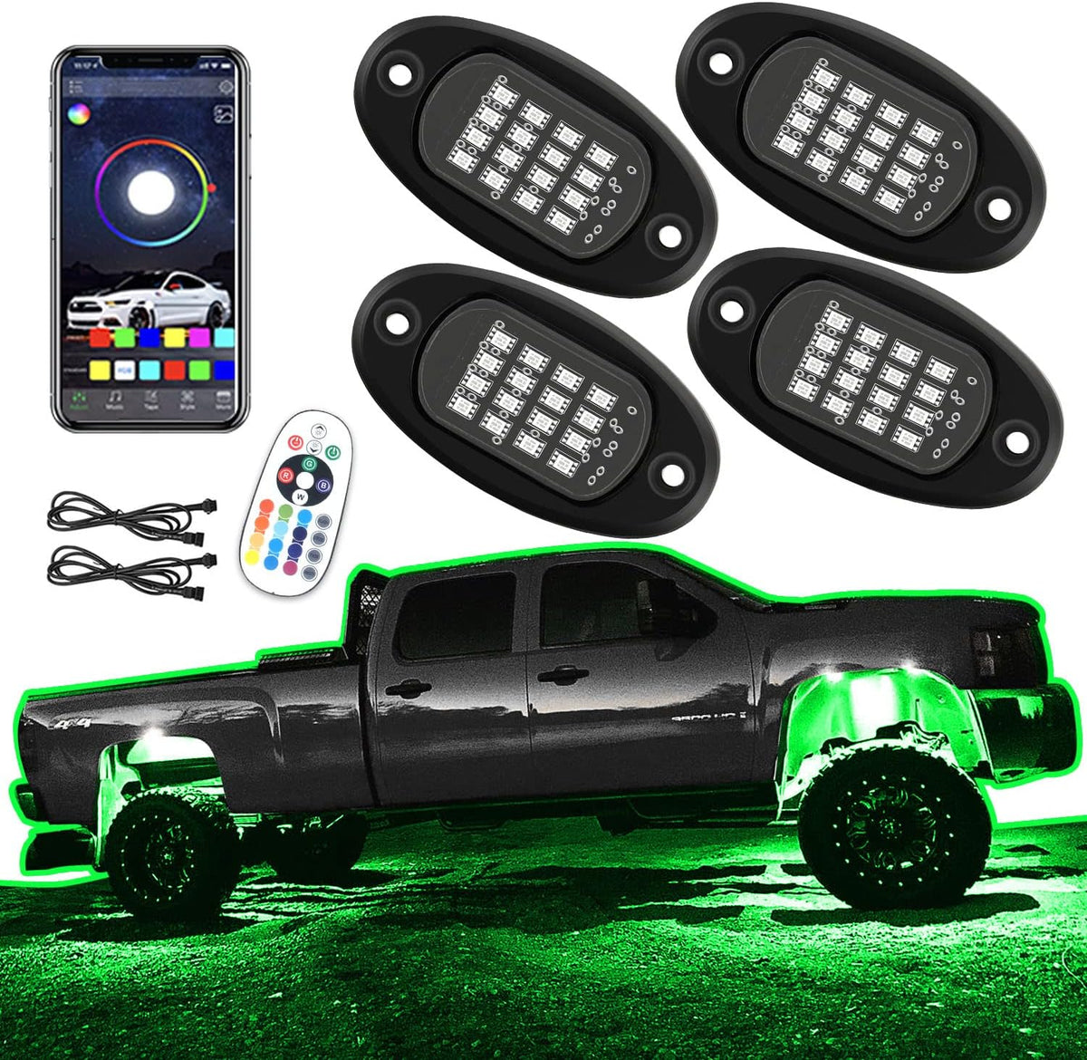 Multicolor Waterproof LED Rock Lights Pack of 2 I646
