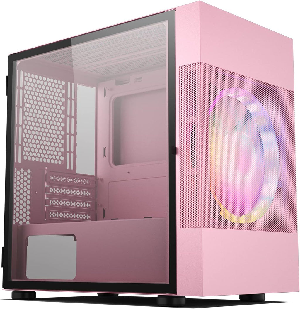 Pink Mid-Tower ATX PC Case with Tempered Glass E221