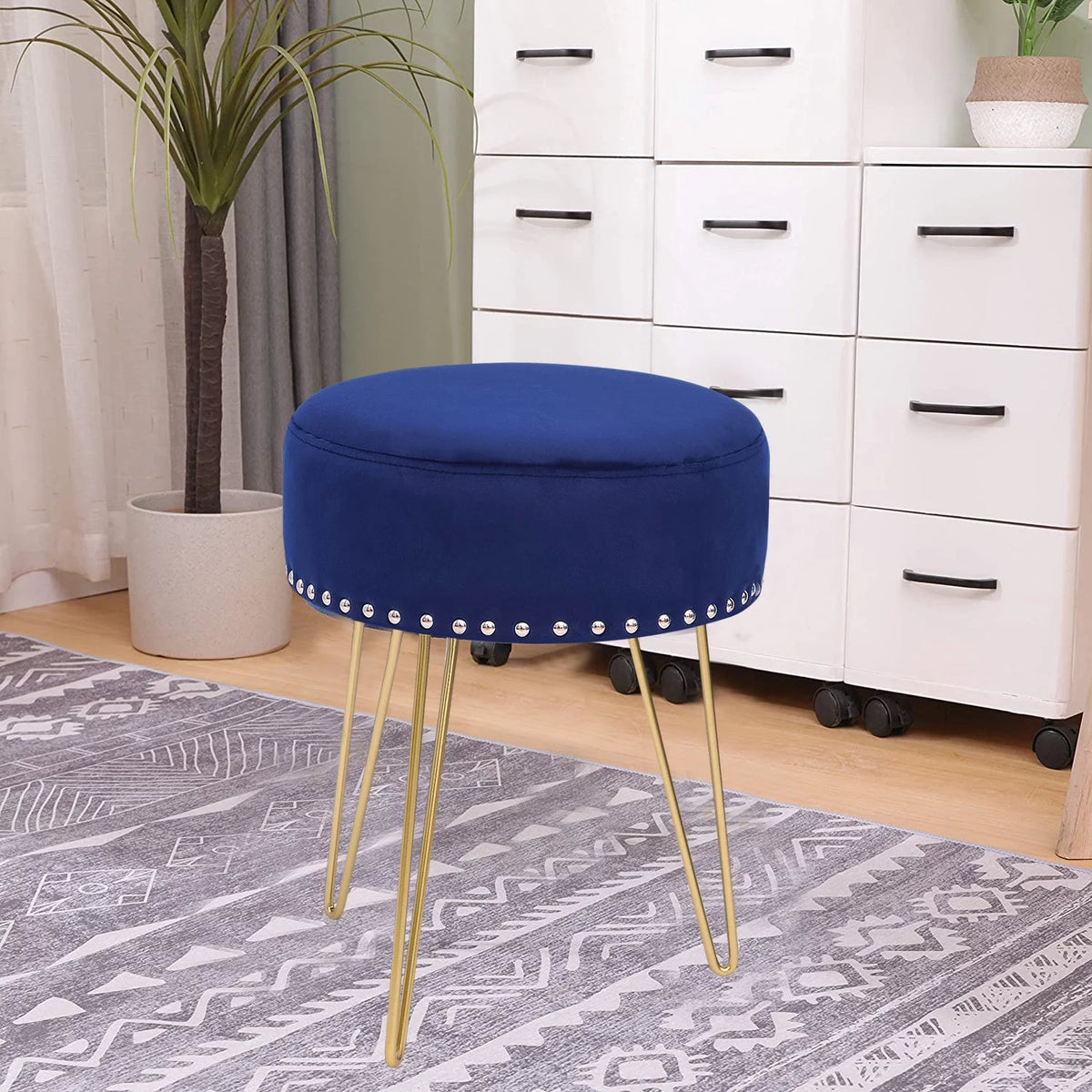Round Modern Vanity Stool with Golden Metal Leg B354031