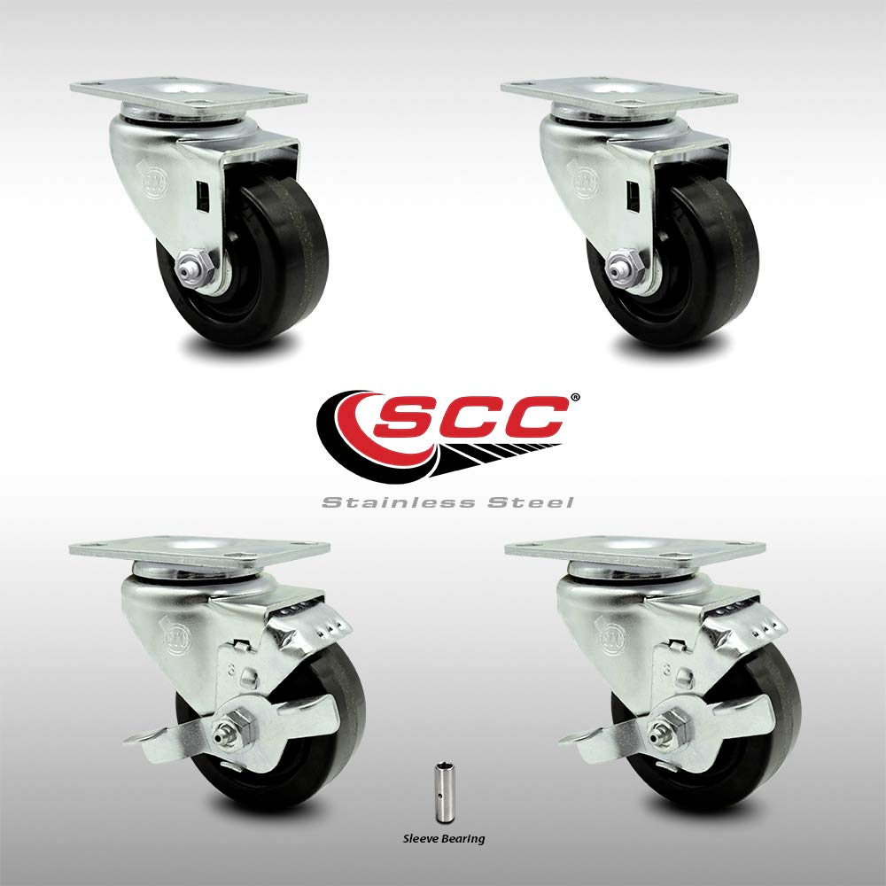 Stainless Steel Phenolic Swivel Caster with Black Wheel, Pack of 2 P2725