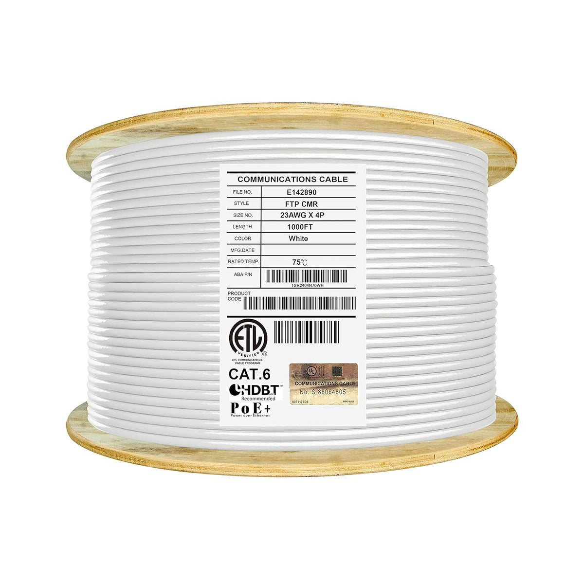 Cat6 Shielded Riser 1000ft F/UTP 23AWG Solid Bare Copper 550MHz Bulk Ethernet Cable Reel Orange A897777