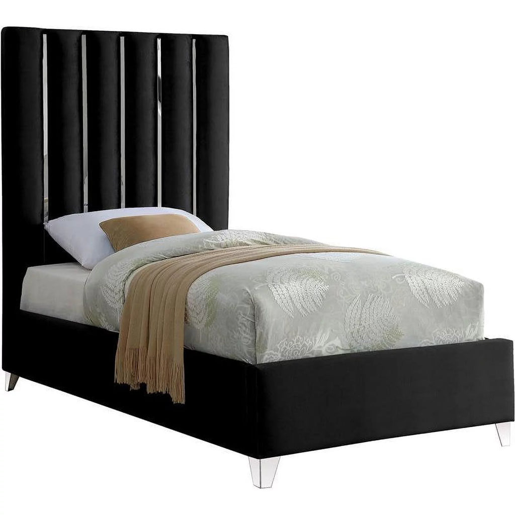 Solid Wood and Velvet Twin Bed in Black K910318