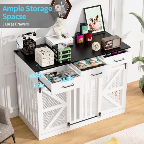 48'' Wooden Dog Crate Furniture with Divider and Storage Drawers W85214