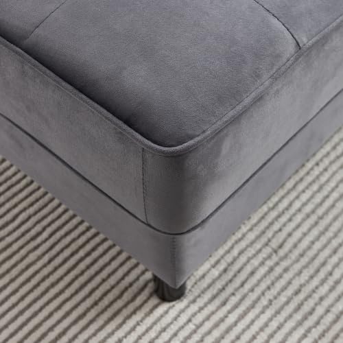 Gray Velvet Chaise Lounge Chair with Tufted Cushion O704