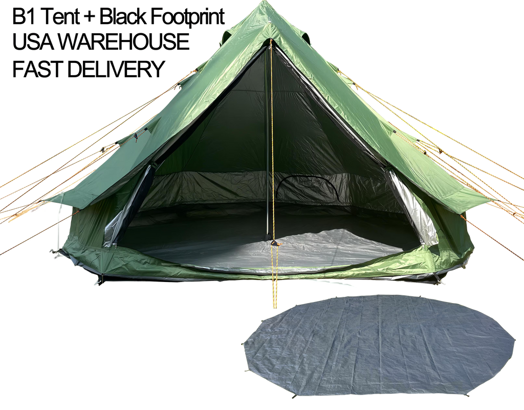 Waterproof 13.2ft/4M Green B1 Bell Tent with Black Footprint E11380