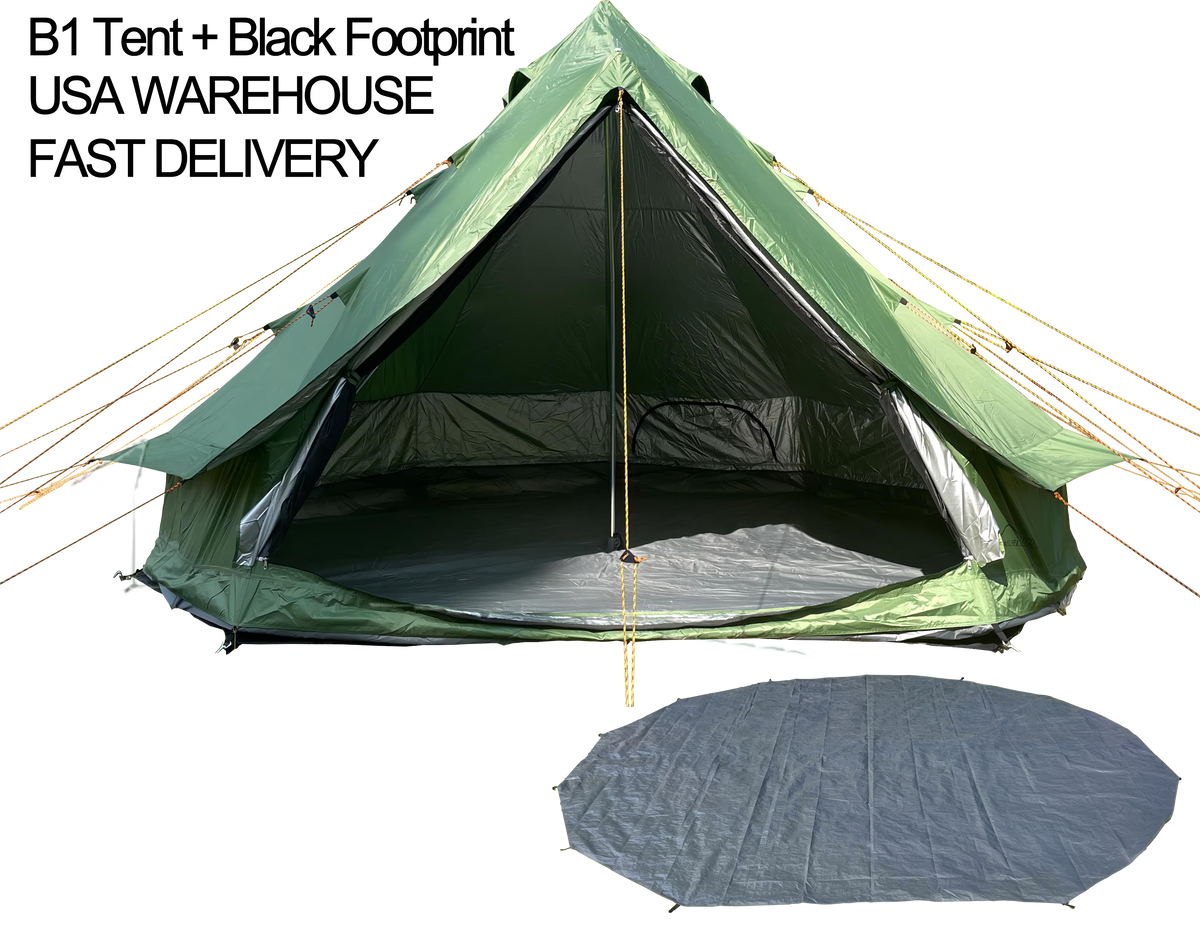 Waterproof 13.2ft/4M Green B1 Bell Tent with Black Footprint E11380