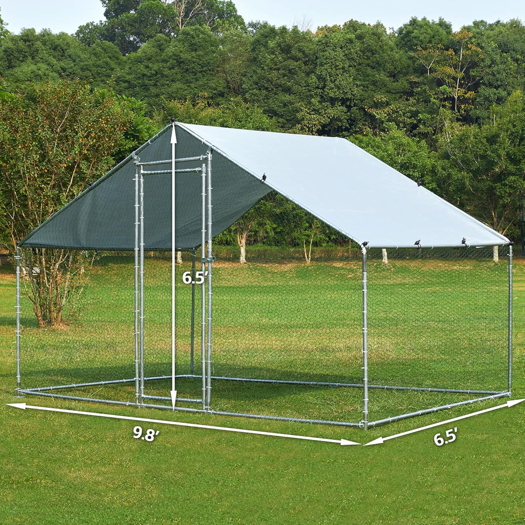 Metal Chicken Coop with Run Waterproof Cover Cage for Rabbits Cats Dogs D92452