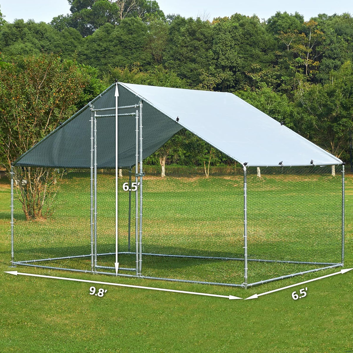 Metal Chicken Coop with Run Waterproof Cover Cage for Rabbits Cats Dogs D92452
