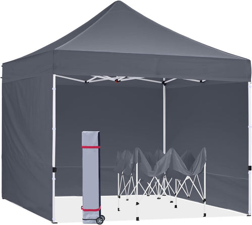10x10FT Pop Up Canopy Tent Heavy Duty Commercial Instant Sun Shelter with Deluxe Roller Bag (Dark Gray) Y8084
