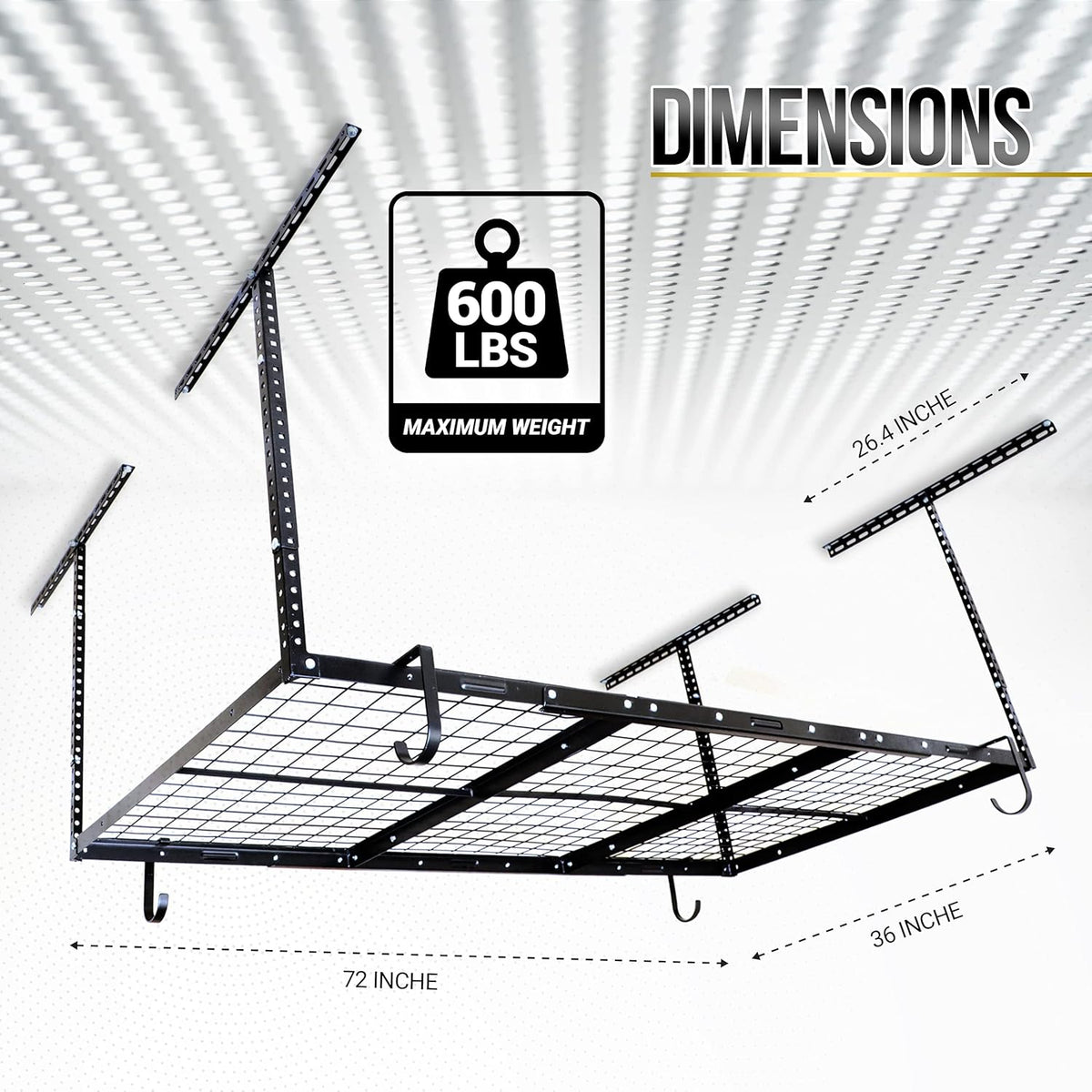 Overhead Garage Shelving Storage Rack, Adjustable 3’ x 6’, Heavy Duty Mounted Storage Shelves with 4 Flat Hooks E88559