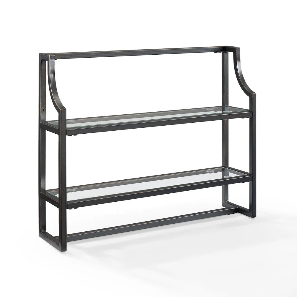 Oil Rubbed Bronze 2 Shelf Glass Metal Wall Shelf Q184