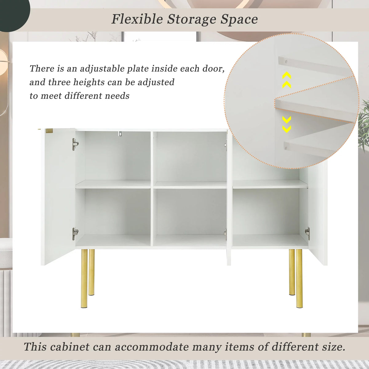 White Buffet Sideboard Cabinet with Gold Metal Legs U5111
