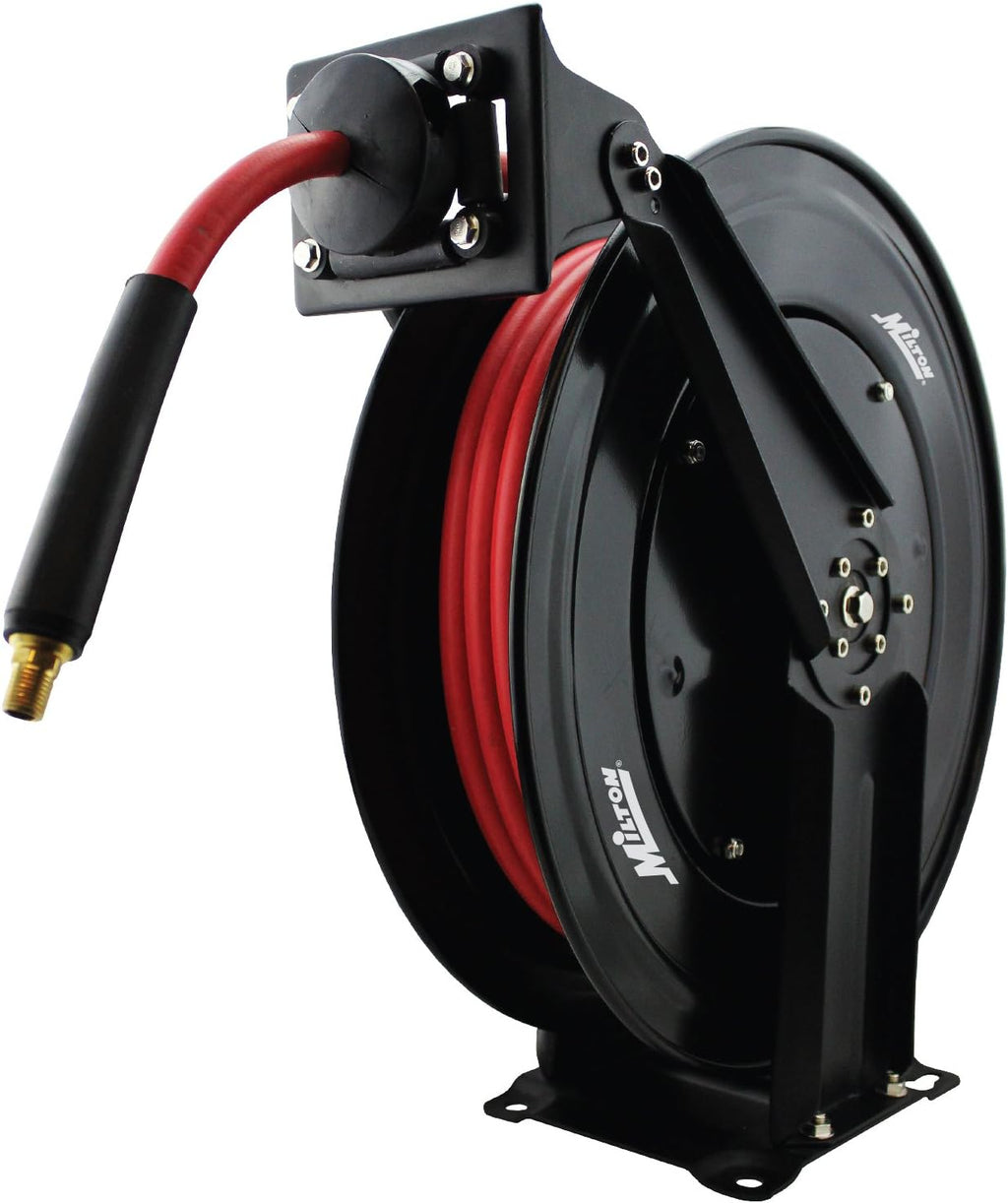 Steel Dual Arm Auto-Retractable Air Hose Reel, 3/8" x 50 ft. Rubber Hose, 300 Max PSI G960