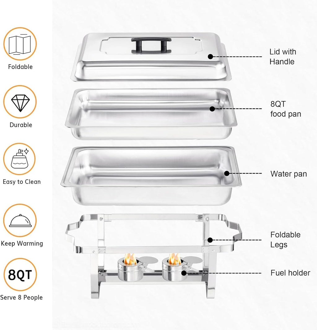 8 Quart Stainless Steel Chafer Buffet Set - 4 Pack X8197