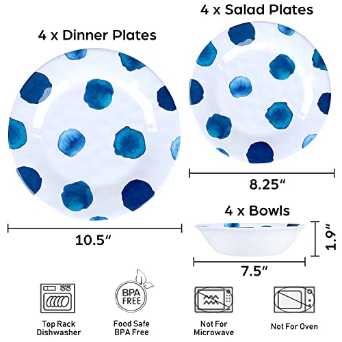 16 Pcs Melamine Dinnerware Set Plates Bowls Cups Unbreakable L3731