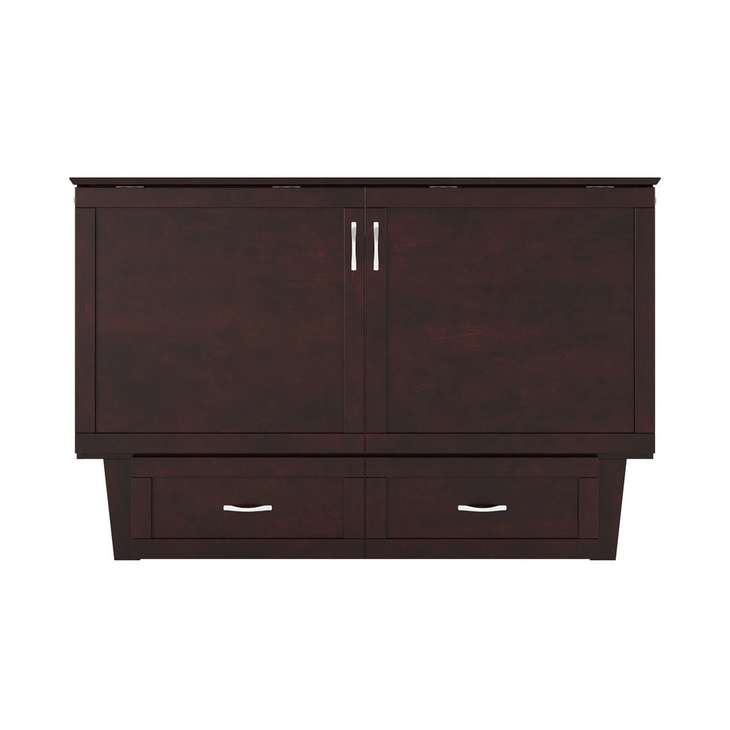 Queen Solid Wood Murphy Bed Chest with Mattress in Espresso X6488