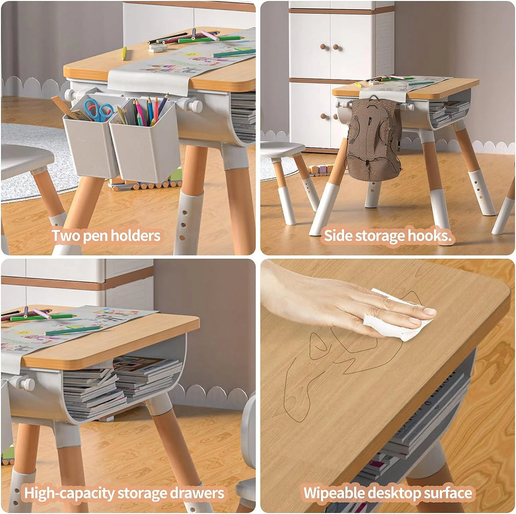 Kids Adjustable Height Wooden Table and Chair Set E3979