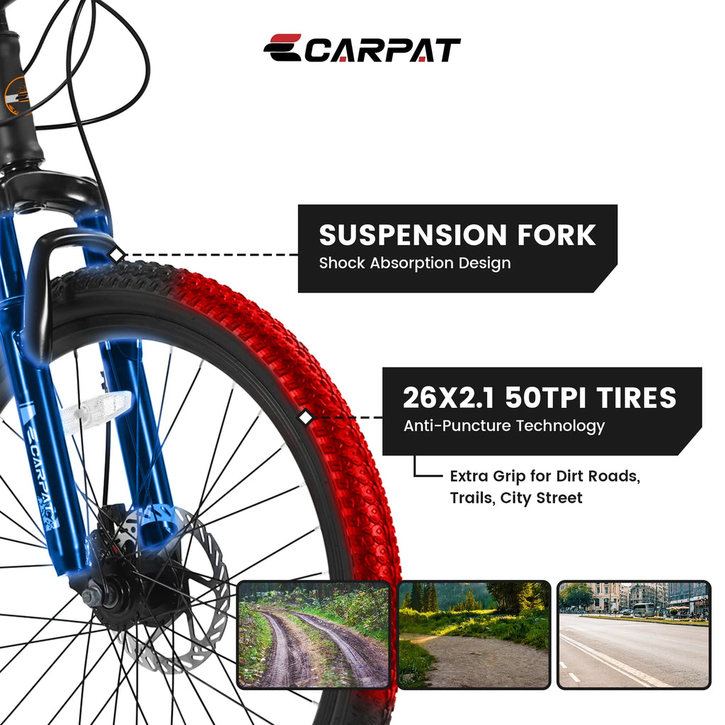26 Inch Mountain Bike, Shimano 21 Speeds, High-Carbon Steel Frame W17757