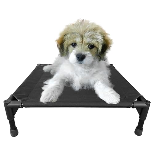 Elevated Dog Bed with Metal Frame, Cooling Raised Pet Cot (Small-18.5x18.5x5.5 inch, Black) A379284