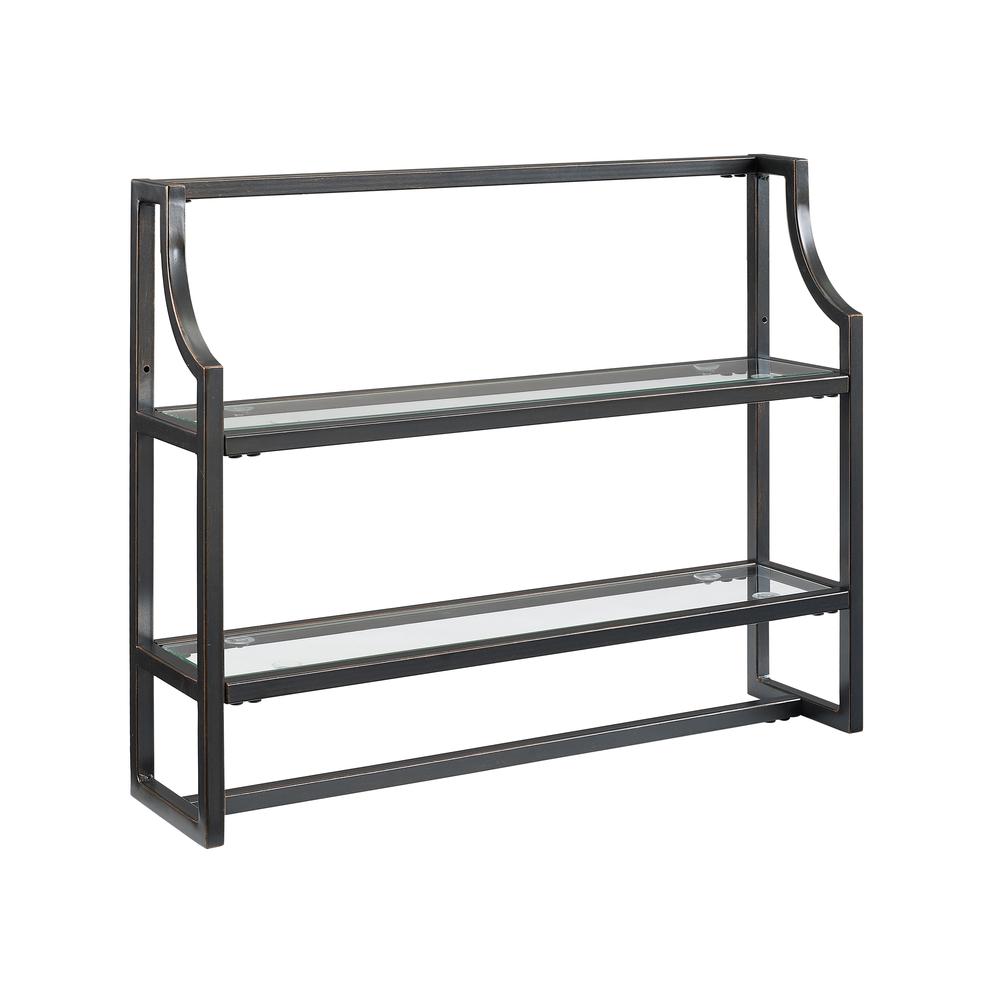 Oil Rubbed Bronze 2 Shelf Glass Metal Wall Shelf Q184
