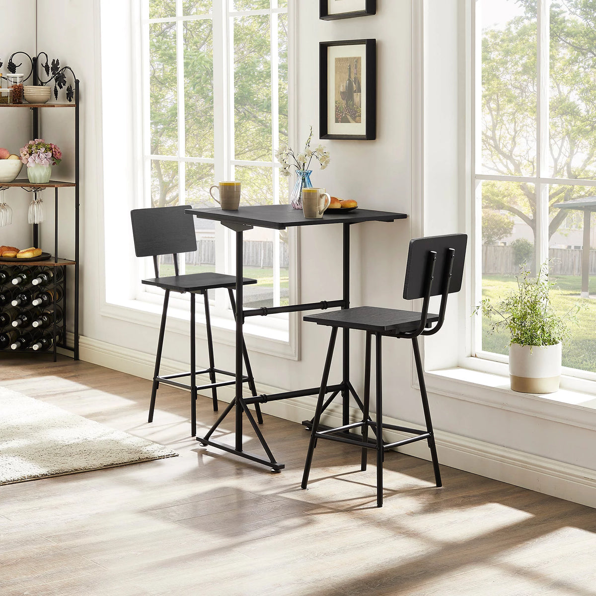 3-Piece Square Dining Table Set with 2 Stools Q393