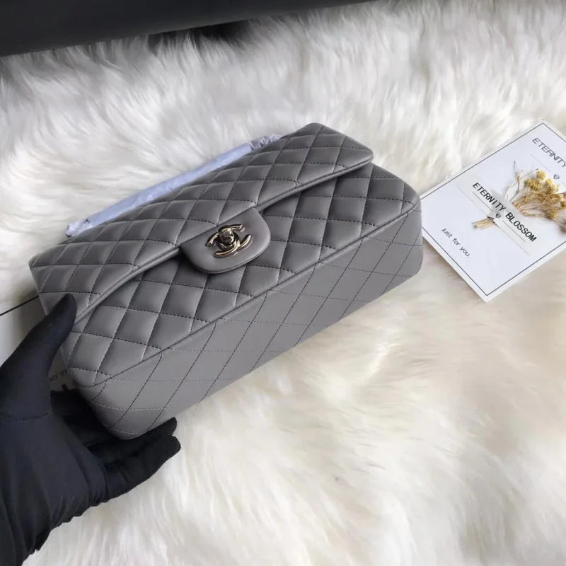 Grey Lambskin Leather Flap Bag C741032