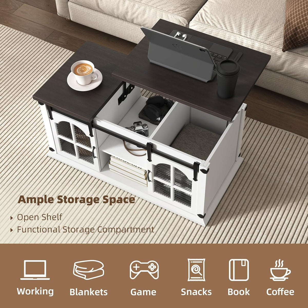 White Lift Top Coffee Table with Storage D232772