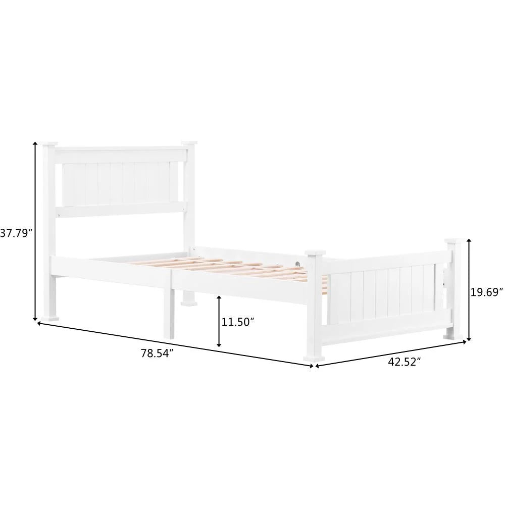Gray Solid Pine Wood Twin Bed Frame with Headboard H987895