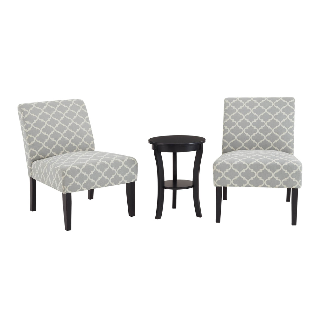 3Pc Set Gray Fabric Upholstery Side Table and 2 Chairs W4500