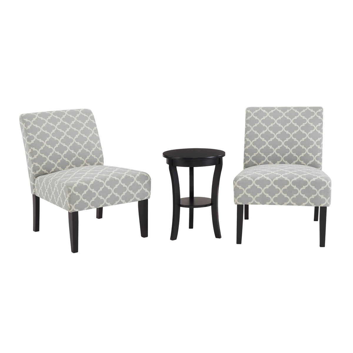 3Pc Set Gray Fabric Upholstery Side Table and 2 Chairs W4500