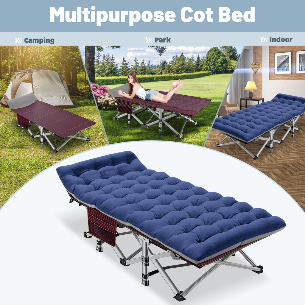 Folding Camping Cot with Cotton Pad & Carry Bag D49358